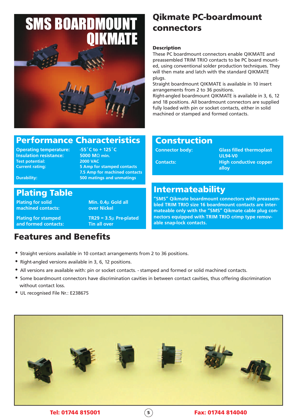 Northern Connectors Souriau SMS Qikmate PC Boardmount Connectors User Manual | 2 pages