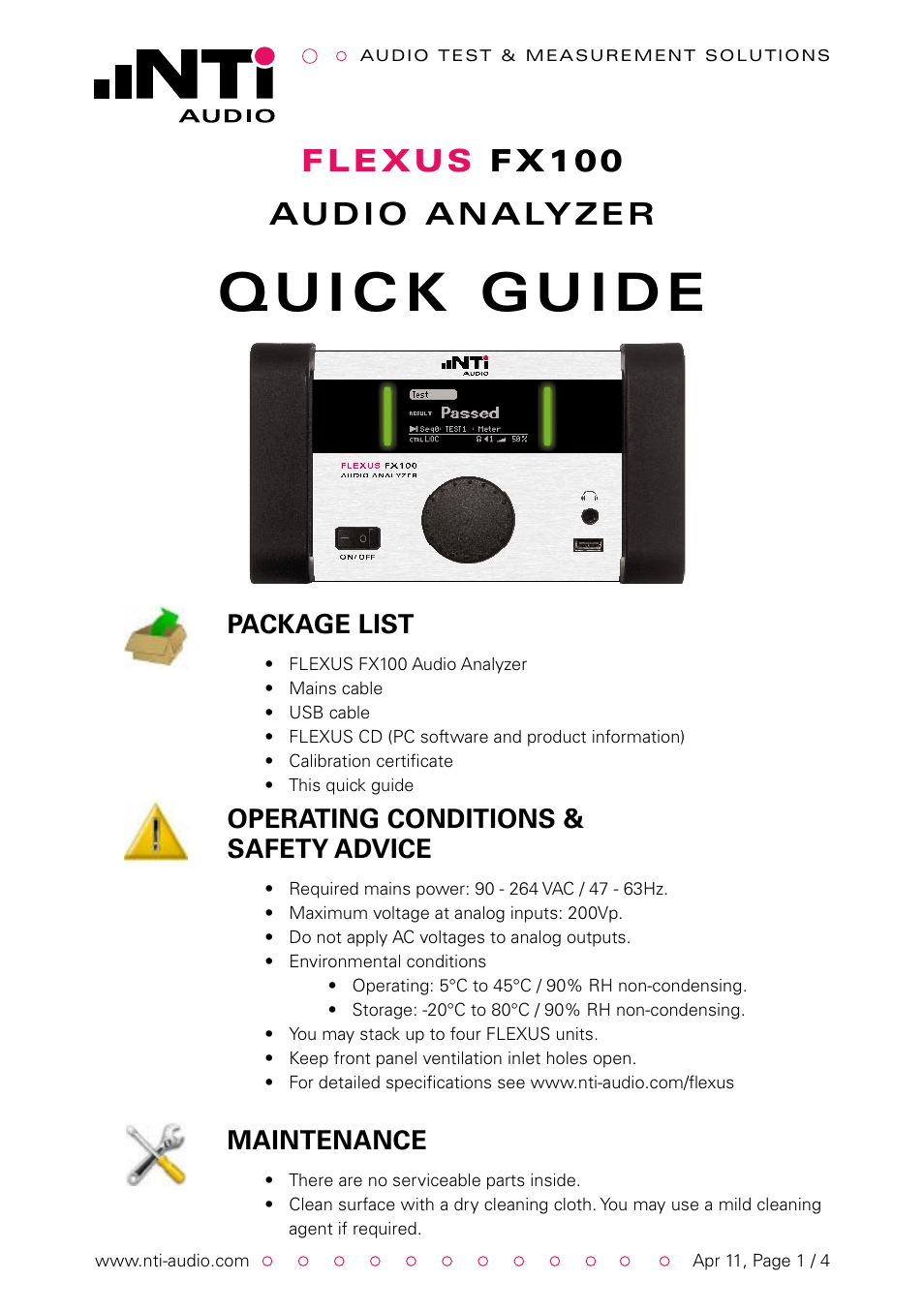 NTi Audio FLEXUS FX100 User Manual | 4 pages