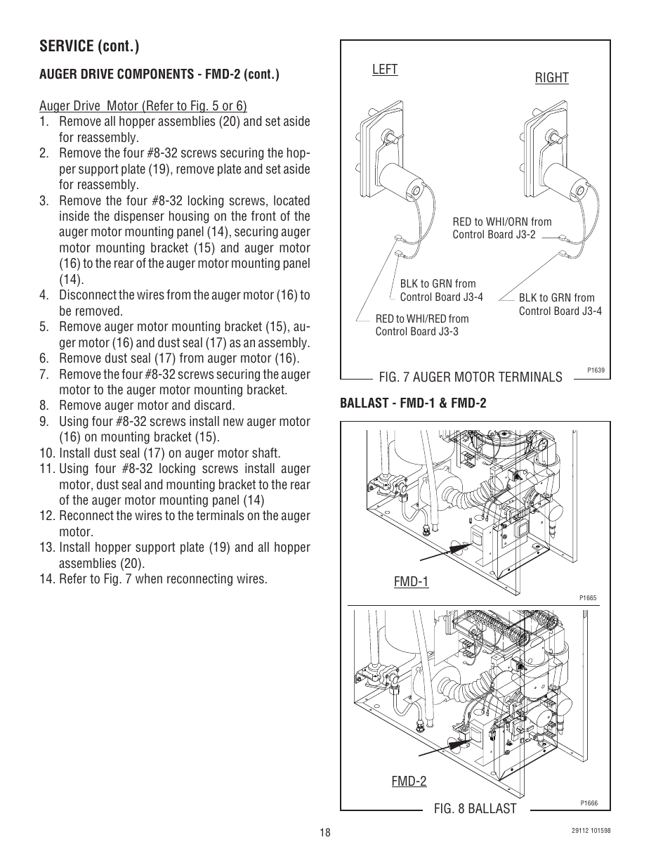 Service (cont.), Ballast - fmd-1 & fmd-2, Fig. 8 ballast | Fig. 7 auger motor terminals, Fmd-1 fmd-2 | Bunn FMD-1 FMD-2 User Manual | Page 18 / 41