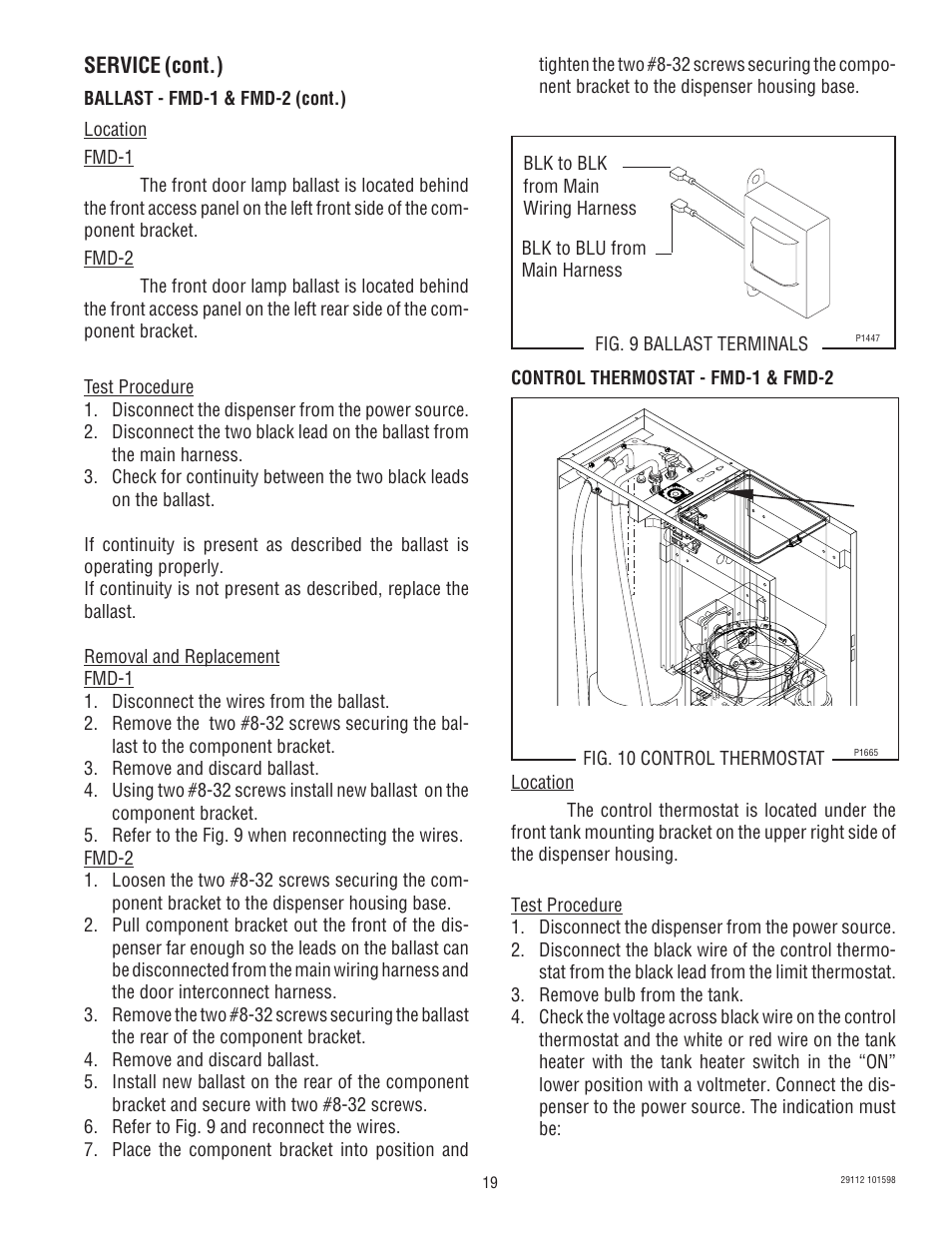 Service (cont.) | Bunn FMD-1 FMD-2 User Manual | Page 19 / 41