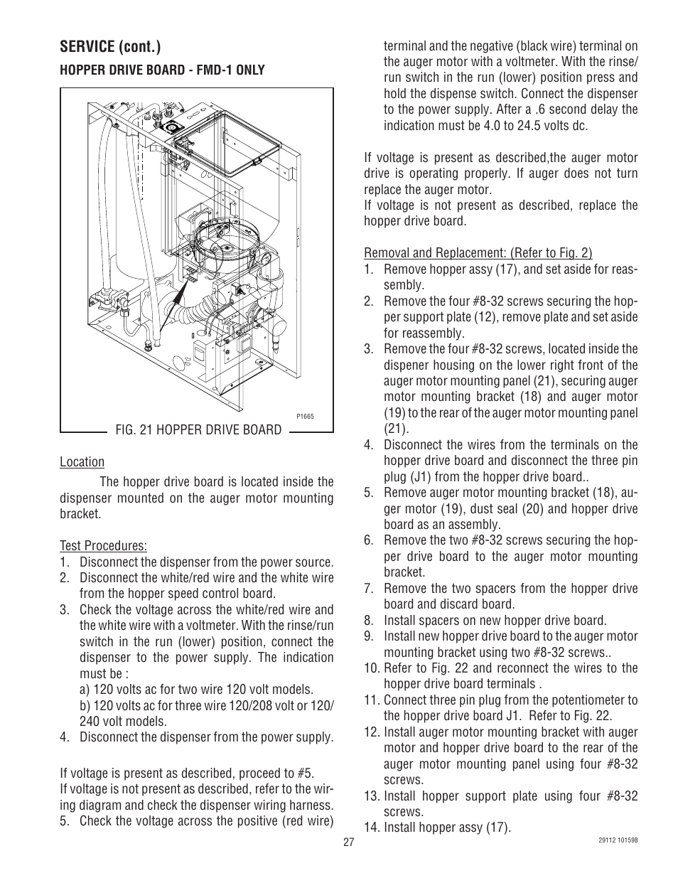 Service (cont.) | Bunn FMD-1 FMD-2 User Manual | Page 27 / 41