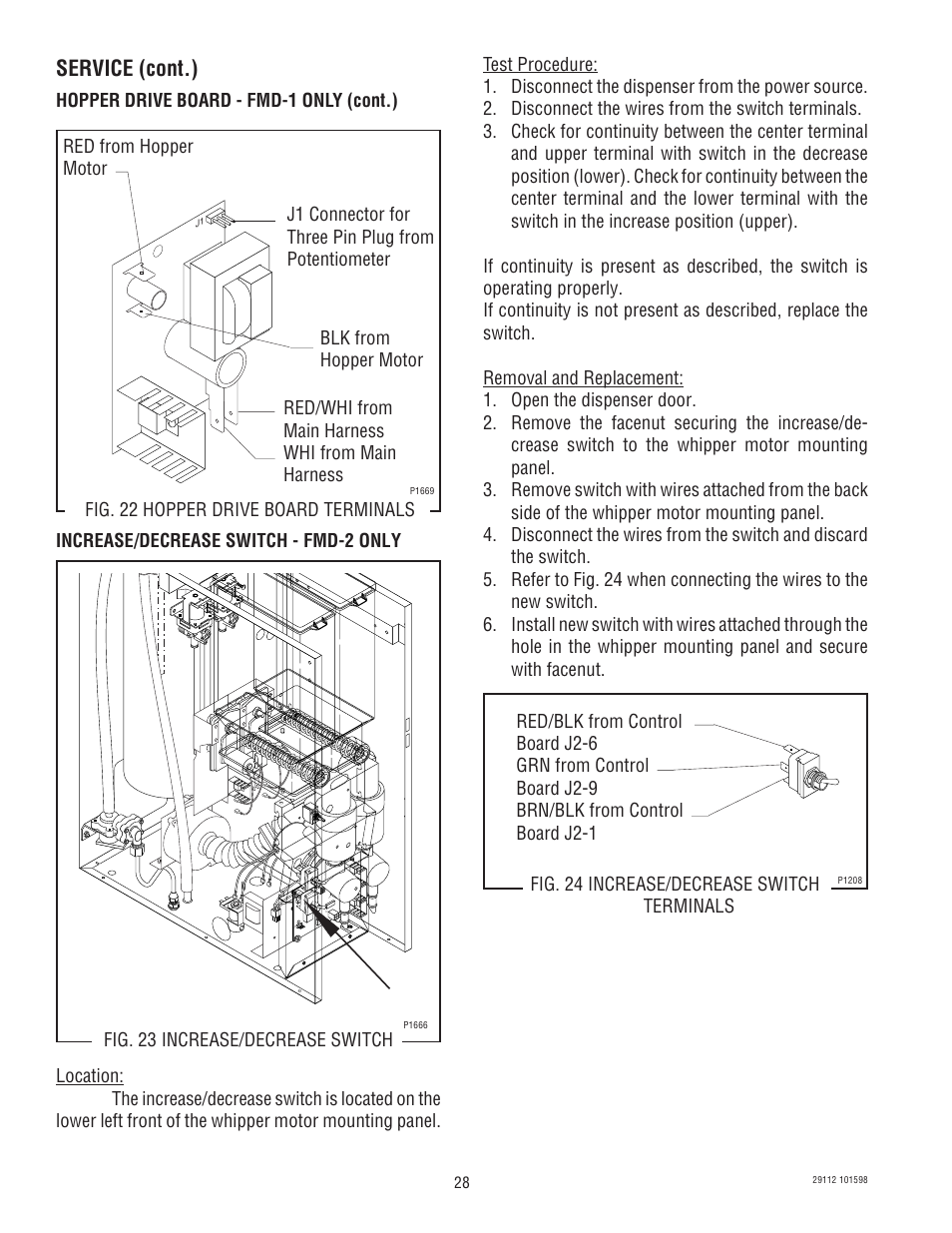 Service (cont.), Hopper drive board - fmd-1 only (cont.) | Bunn FMD-1 FMD-2 User Manual | Page 28 / 41