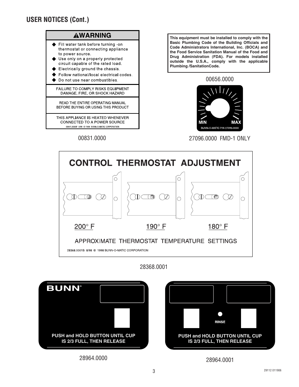 User notices (cont.) | Bunn FMD-1 FMD-2 User Manual | Page 3 / 41