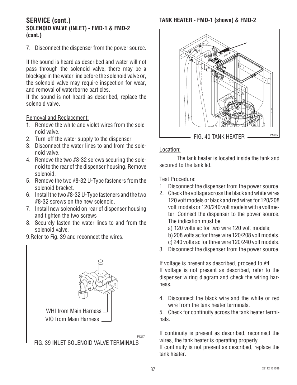 Service (cont.) | Bunn FMD-1 FMD-2 User Manual | Page 37 / 41
