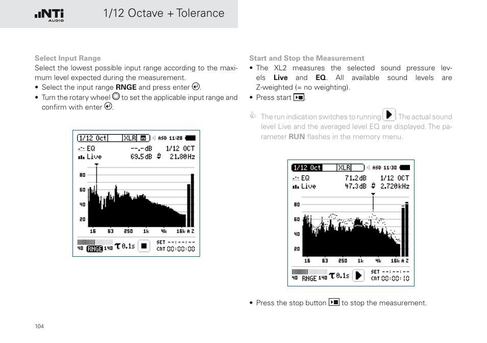 1/12 octave + tolerance | NTi Audio XL2 Sound Level Meter User Manual | Page 104 / 240