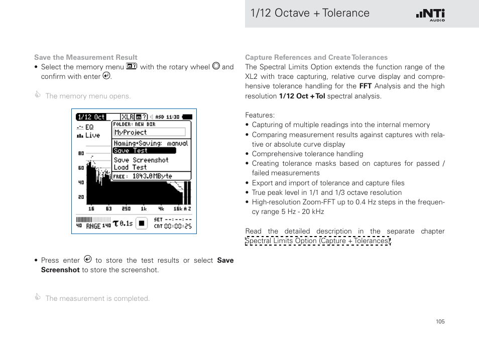 1/12 octave + tolerance | NTi Audio XL2 Sound Level Meter User Manual | Page 105 / 240