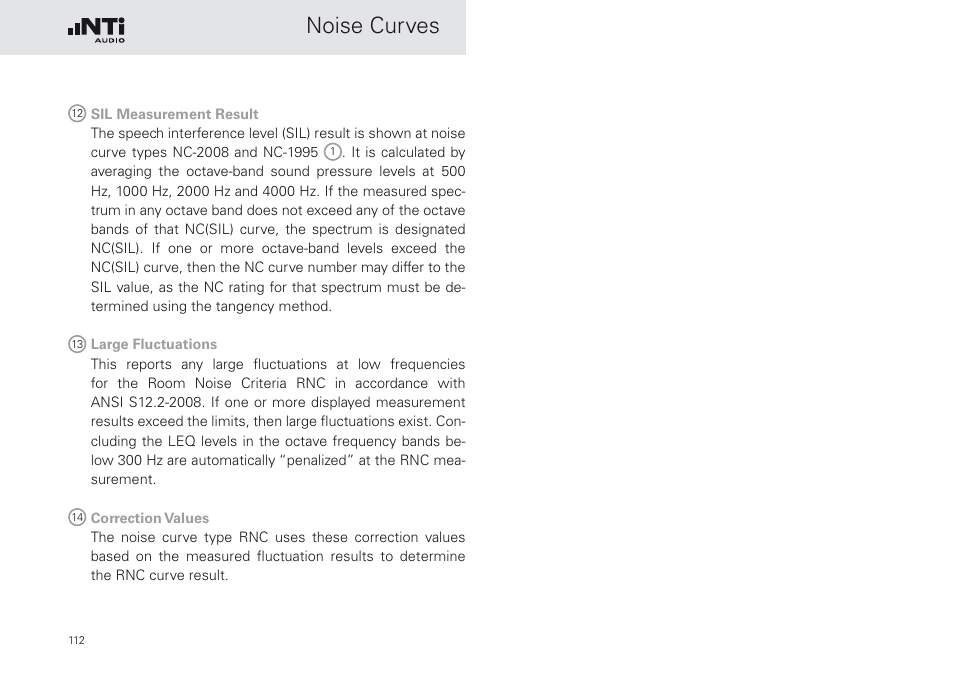 Noise curves | NTi Audio XL2 Sound Level Meter User Manual | Page 112 / 240