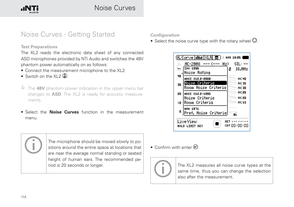 Noise curves noise curves - getting started | NTi Audio XL2 Sound Level Meter User Manual | Page 114 / 240