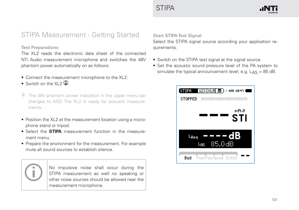Stipa stipa measurement - getting started | NTi Audio XL2 Sound Level Meter User Manual | Page 121 / 240