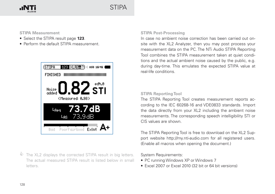 Stipa | NTi Audio XL2 Sound Level Meter User Manual | Page 128 / 240