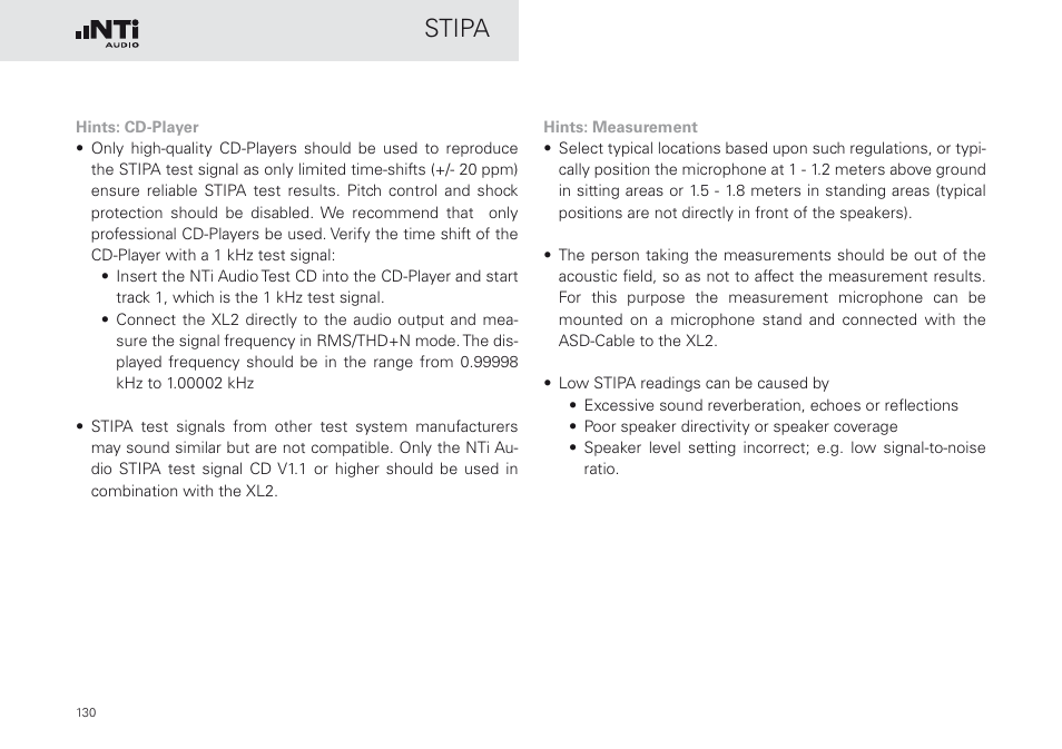 Stipa | NTi Audio XL2 Sound Level Meter User Manual | Page 130 / 240
