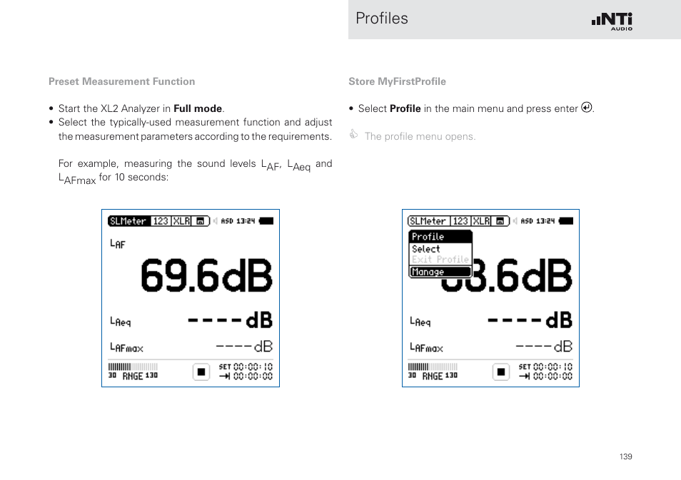 Profiles | NTi Audio XL2 Sound Level Meter User Manual | Page 139 / 240