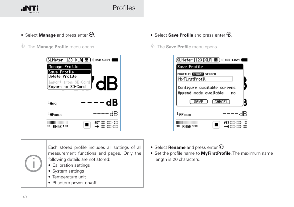 Profiles | NTi Audio XL2 Sound Level Meter User Manual | Page 140 / 240