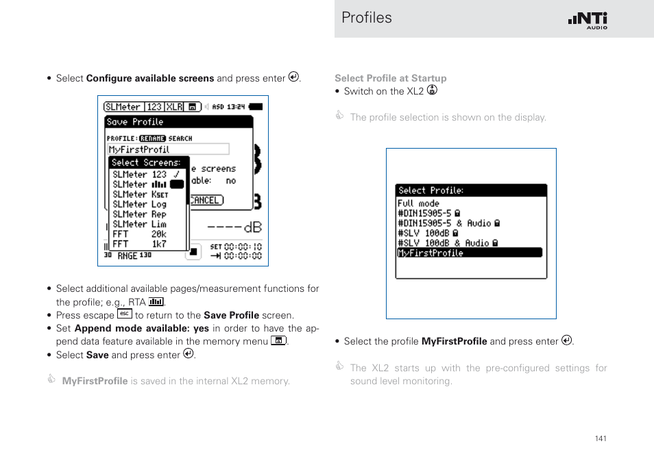 Profiles | NTi Audio XL2 Sound Level Meter User Manual | Page 141 / 240