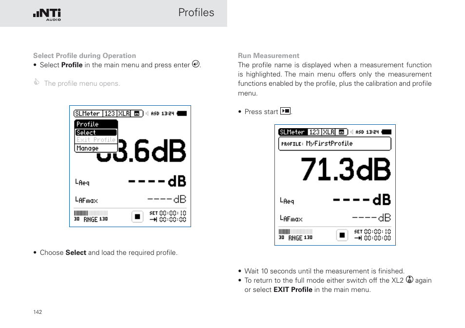 Profiles | NTi Audio XL2 Sound Level Meter User Manual | Page 142 / 240