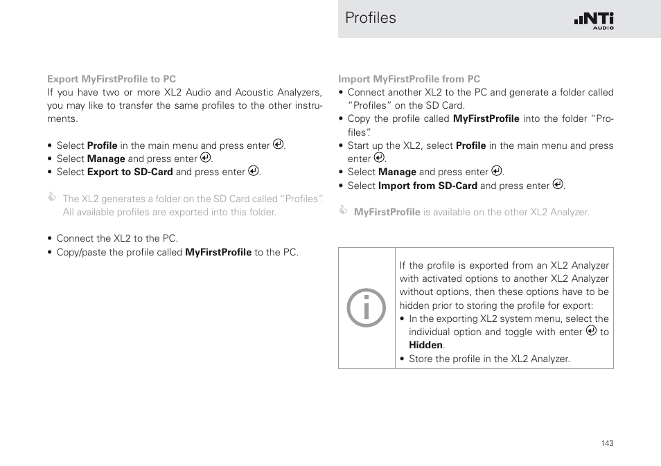 Profiles | NTi Audio XL2 Sound Level Meter User Manual | Page 143 / 240