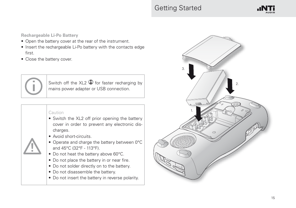 Getting started | NTi Audio XL2 Sound Level Meter User Manual | Page 15 / 240