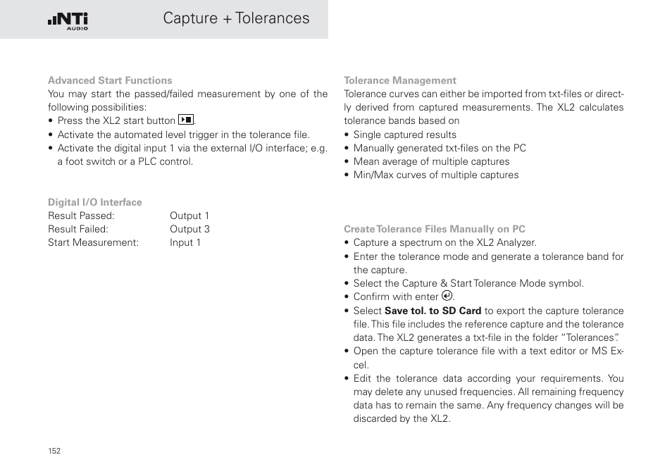 Capture + tolerances | NTi Audio XL2 Sound Level Meter User Manual | Page 152 / 240