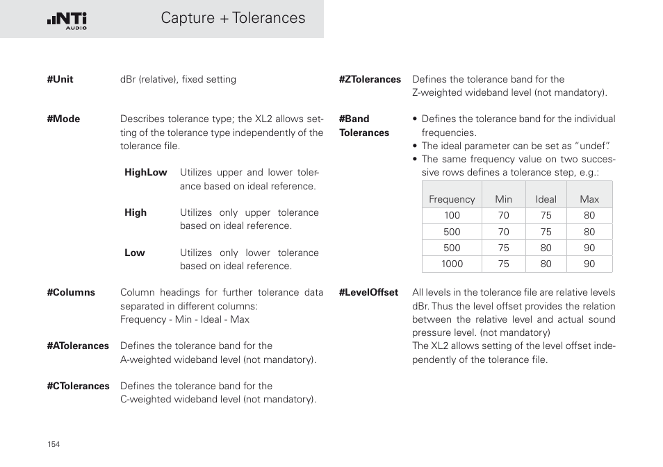 Capture + tolerances | NTi Audio XL2 Sound Level Meter User Manual | Page 154 / 240