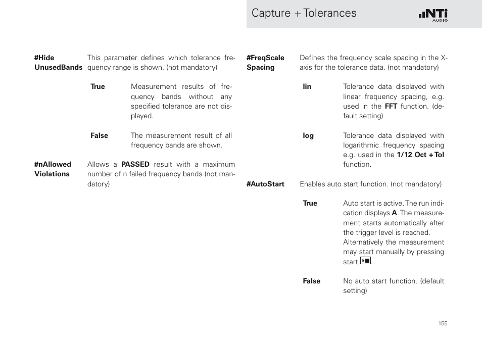 Capture + tolerances | NTi Audio XL2 Sound Level Meter User Manual | Page 155 / 240