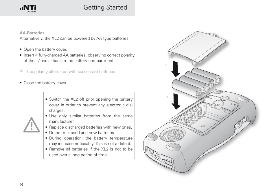 Getting started | NTi Audio XL2 Sound Level Meter User Manual | Page 16 / 240