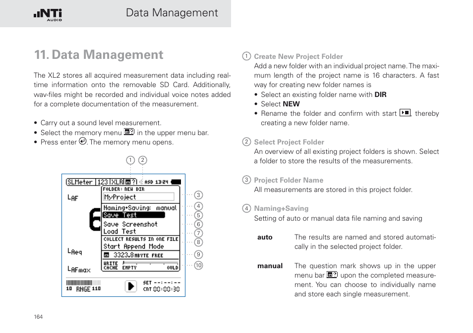 Data management | NTi Audio XL2 Sound Level Meter User Manual | Page 164 / 240