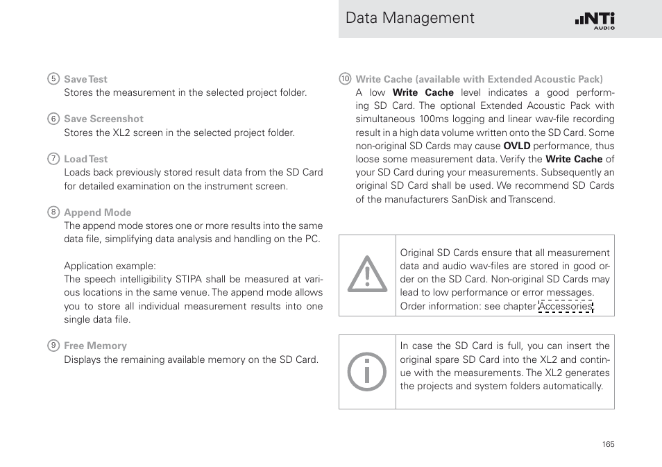 Data management | NTi Audio XL2 Sound Level Meter User Manual | Page 165 / 240