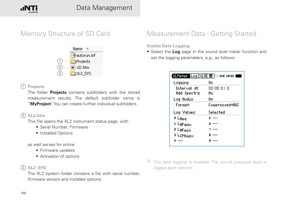 Measurement data - getting started | NTi Audio XL2 Sound Level Meter User Manual | Page 166 / 240
