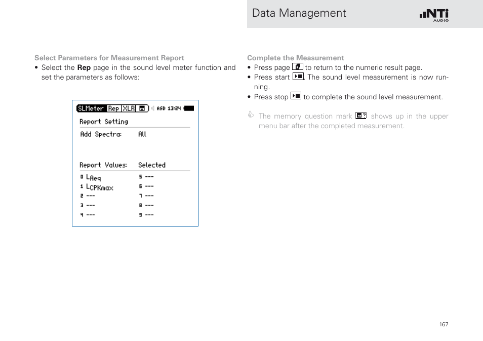 Data management | NTi Audio XL2 Sound Level Meter User Manual | Page 167 / 240