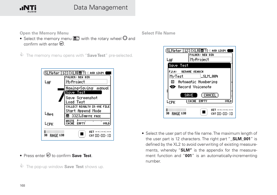 Data management | NTi Audio XL2 Sound Level Meter User Manual | Page 168 / 240