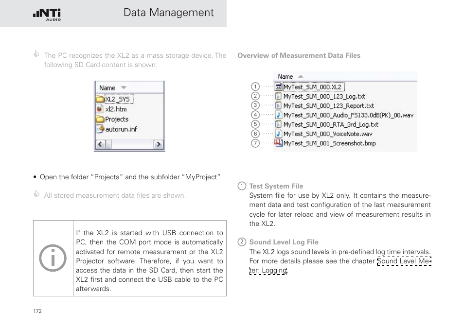 Data management | NTi Audio XL2 Sound Level Meter User Manual | Page 172 / 240