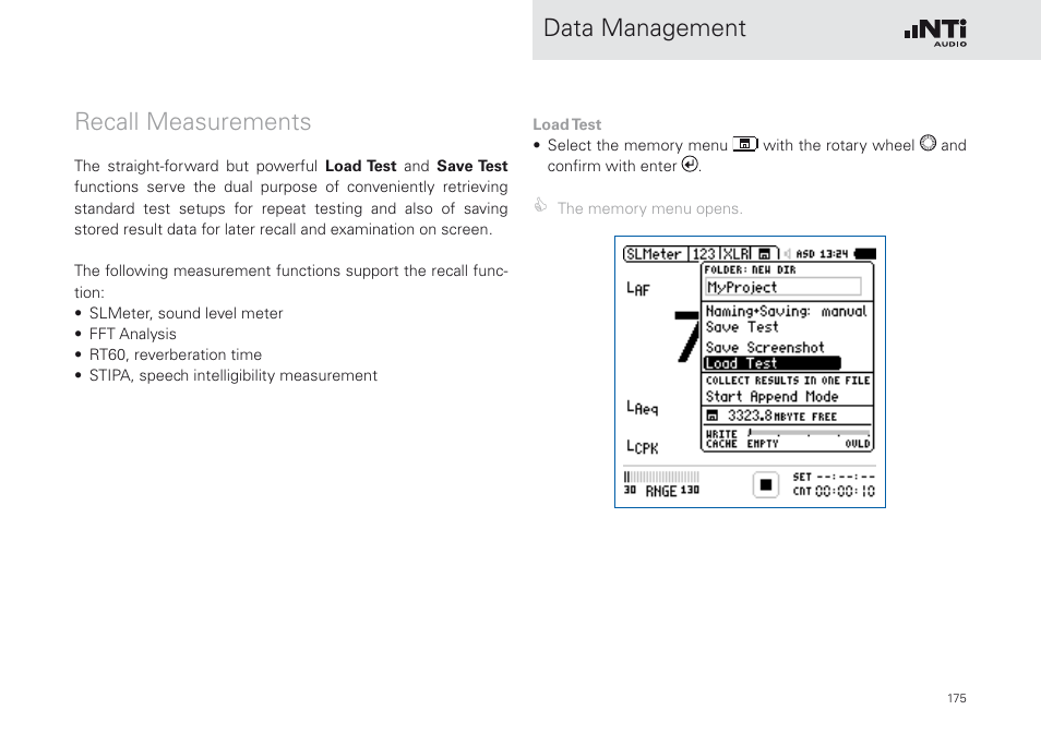 Recall measurements, Data management recall measurements | NTi Audio XL2 Sound Level Meter User Manual | Page 175 / 240