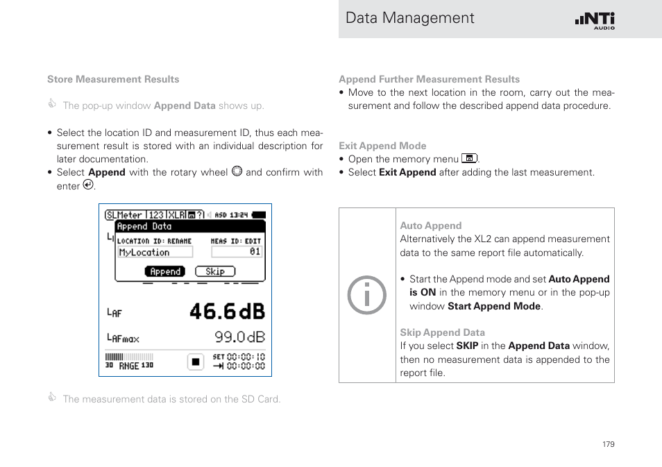 Data management | NTi Audio XL2 Sound Level Meter User Manual | Page 179 / 240