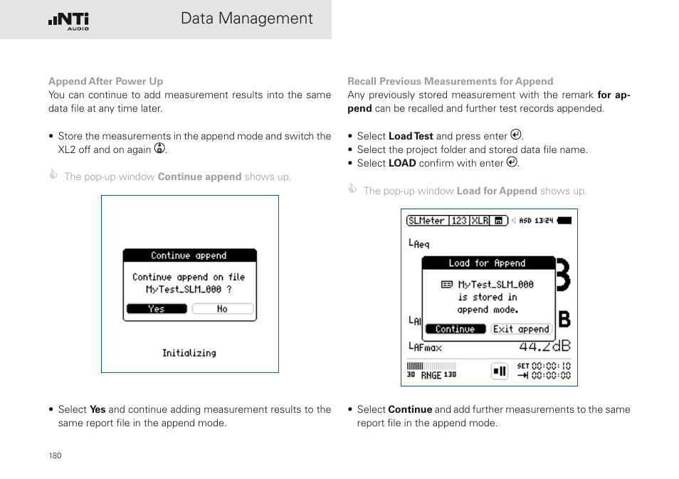 Data management | NTi Audio XL2 Sound Level Meter User Manual | Page 180 / 240