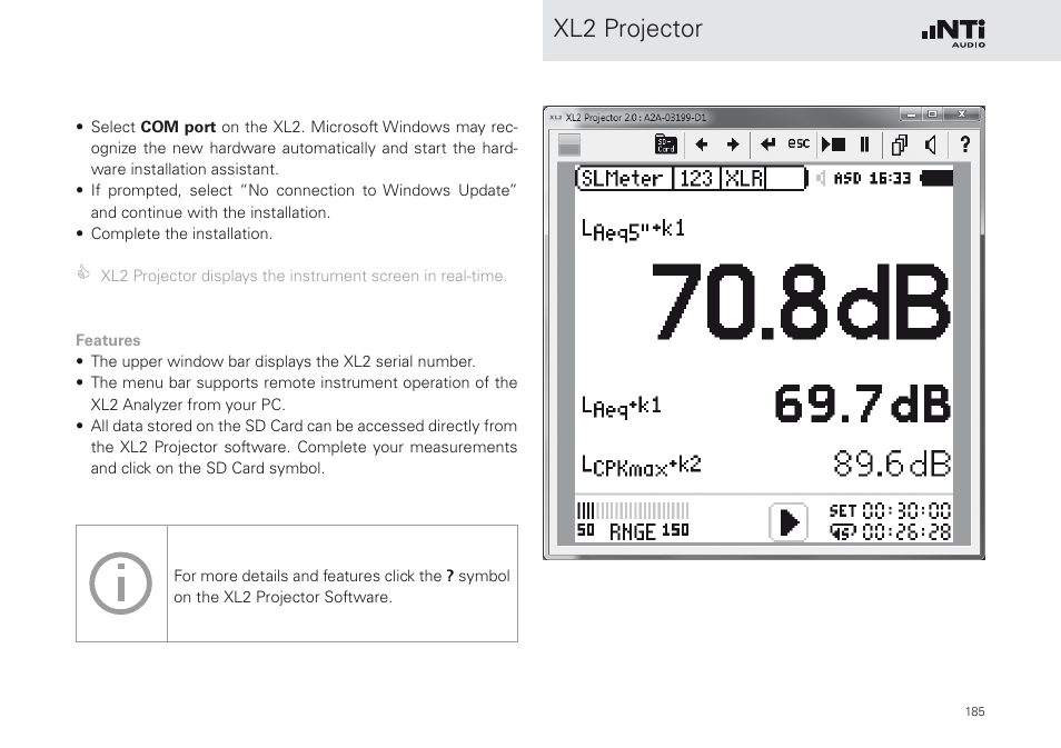 Xl2 projector | NTi Audio XL2 Sound Level Meter User Manual | Page 185 / 240