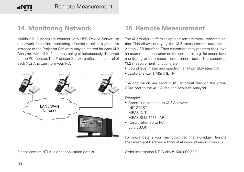 Monitoring network, Remote measurement | NTi Audio XL2 Sound Level Meter User Manual | Page 186 / 240