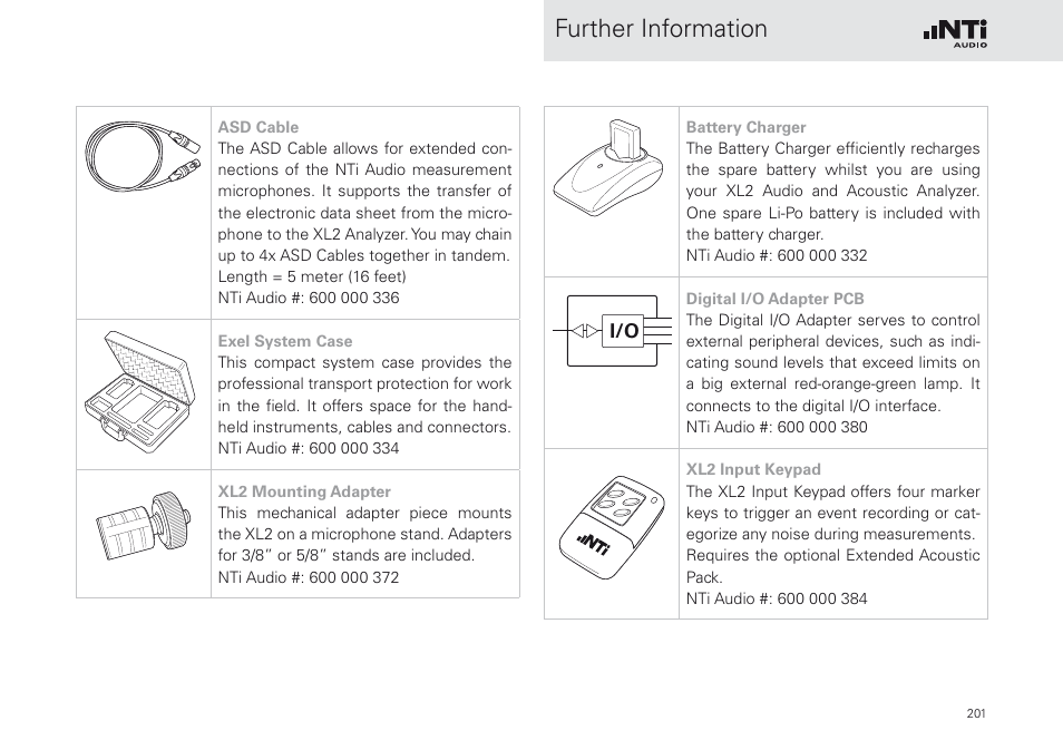 Further information | NTi Audio XL2 Sound Level Meter User Manual | Page 201 / 240