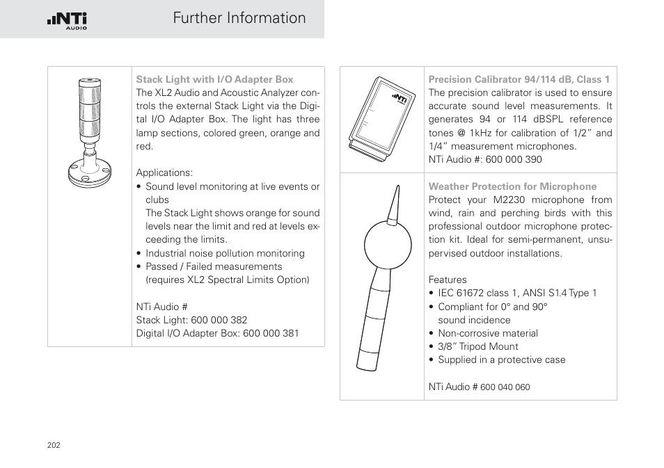 Further information | NTi Audio XL2 Sound Level Meter User Manual | Page 202 / 240