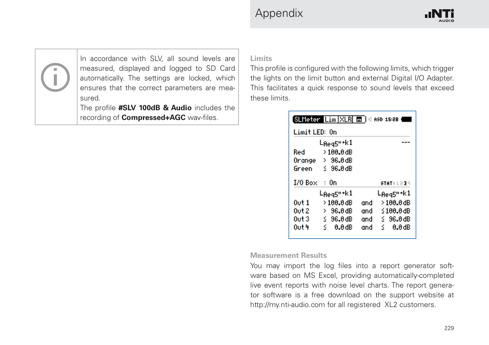 Appendix | NTi Audio XL2 Sound Level Meter User Manual | Page 229 / 240