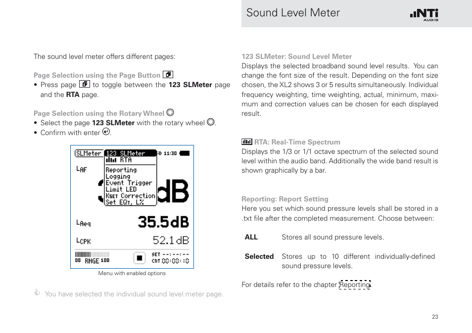 Sound level meter | NTi Audio XL2 Sound Level Meter User Manual | Page 23 / 240