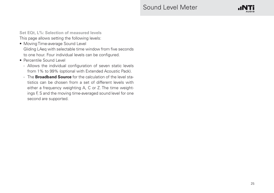 Sound level meter | NTi Audio XL2 Sound Level Meter User Manual | Page 25 / 240