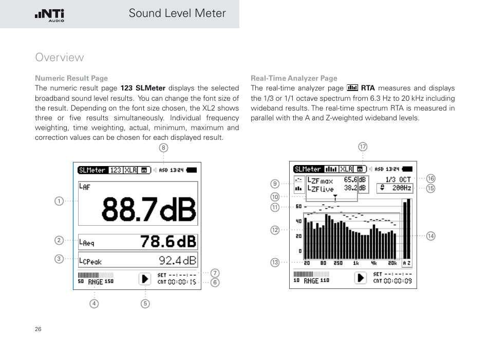 Overview, Sound level meter overview | NTi Audio XL2 Sound Level Meter User Manual | Page 26 / 240