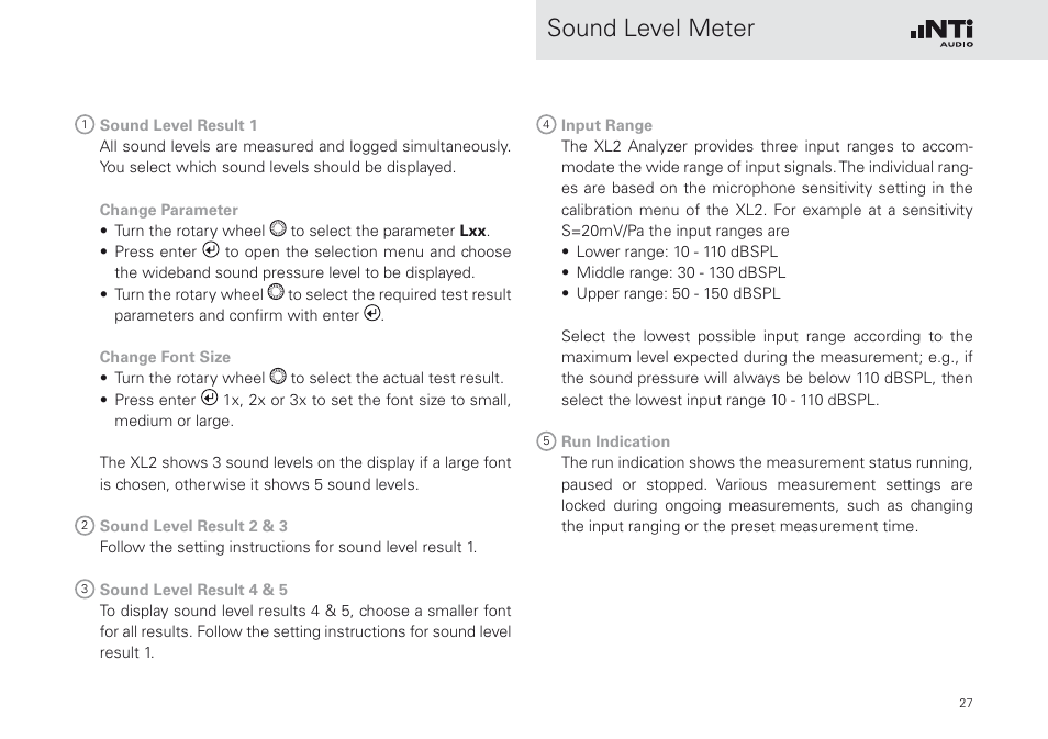 Sound level meter | NTi Audio XL2 Sound Level Meter User Manual | Page 27 / 240