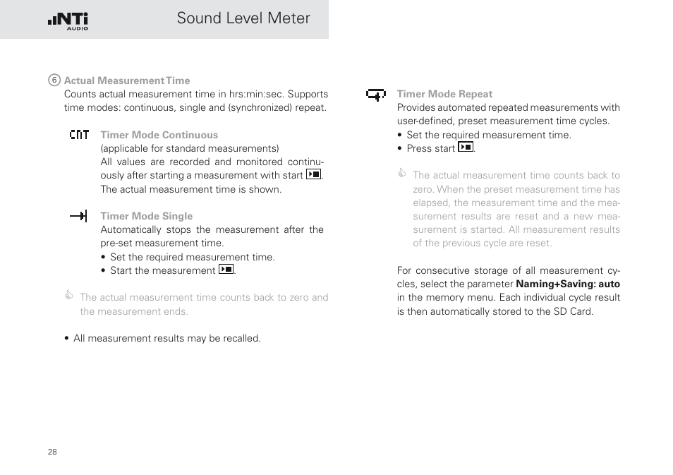 Sound level meter | NTi Audio XL2 Sound Level Meter User Manual | Page 28 / 240