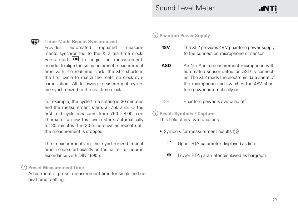 Sound level meter | NTi Audio XL2 Sound Level Meter User Manual | Page 29 / 240