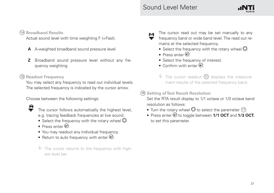Sound level meter | NTi Audio XL2 Sound Level Meter User Manual | Page 31 / 240