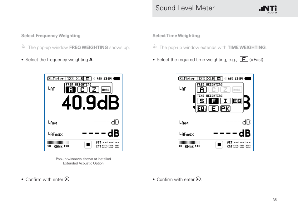 Sound level meter | NTi Audio XL2 Sound Level Meter User Manual | Page 35 / 240