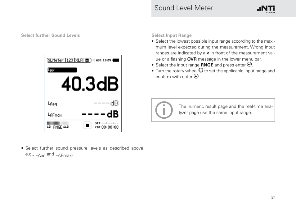 Sound level meter | NTi Audio XL2 Sound Level Meter User Manual | Page 37 / 240