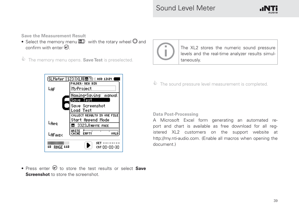 Sound level meter | NTi Audio XL2 Sound Level Meter User Manual | Page 39 / 240
