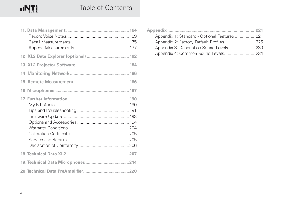 NTi Audio XL2 Sound Level Meter User Manual | Page 4 / 240